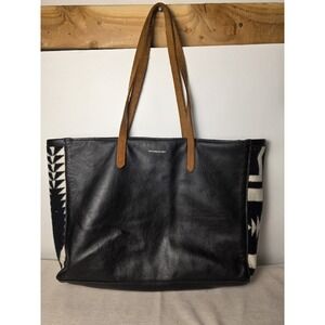 Future Glory Bag Black Leather Tote With Western Print Sides  Leather‎ Straps